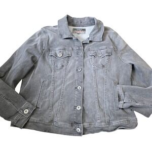 Torrid Gray Denim Jacket Womens Plus 2X Button Front Trucker Style Stretchy